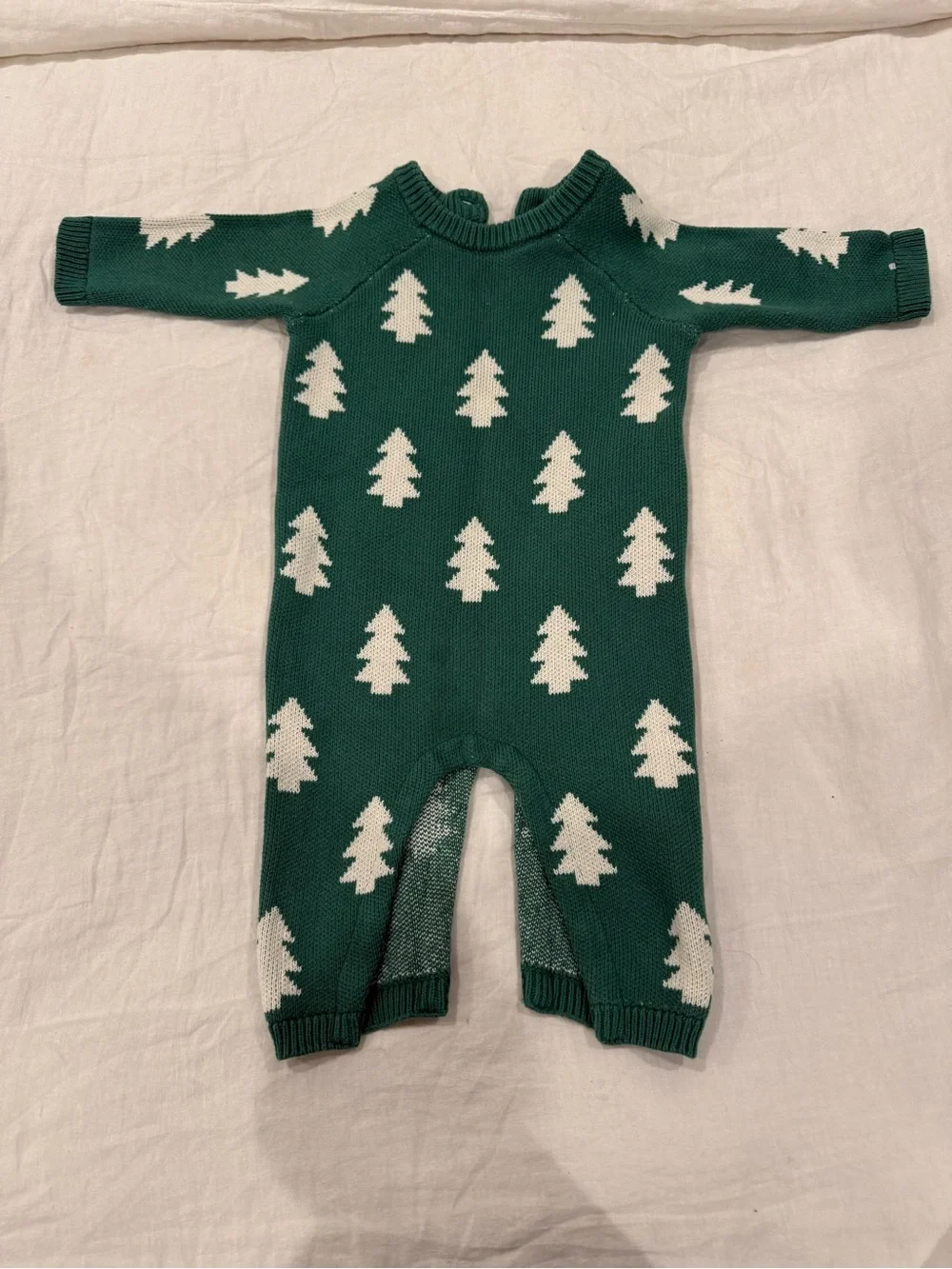Hanna Andersson Green Knit One-Piece with White Tree Pattern